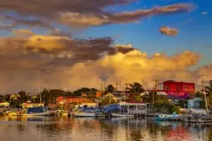 Belize. Sunset on San Pedro Town, Ambergris Caye Island